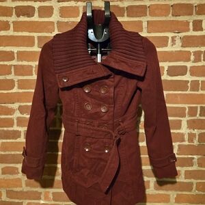 Forever 21 Women’s Burgundy Peacoat Small Belted Double Breasted Jacket